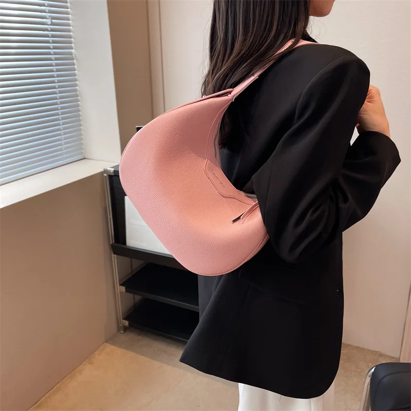 Bolso de hombro de estilo francés para mujer, bolsa de mano con textura de PU estética, con cremallera, Color sólido, a la moda, combina con todo, novedad de 2023