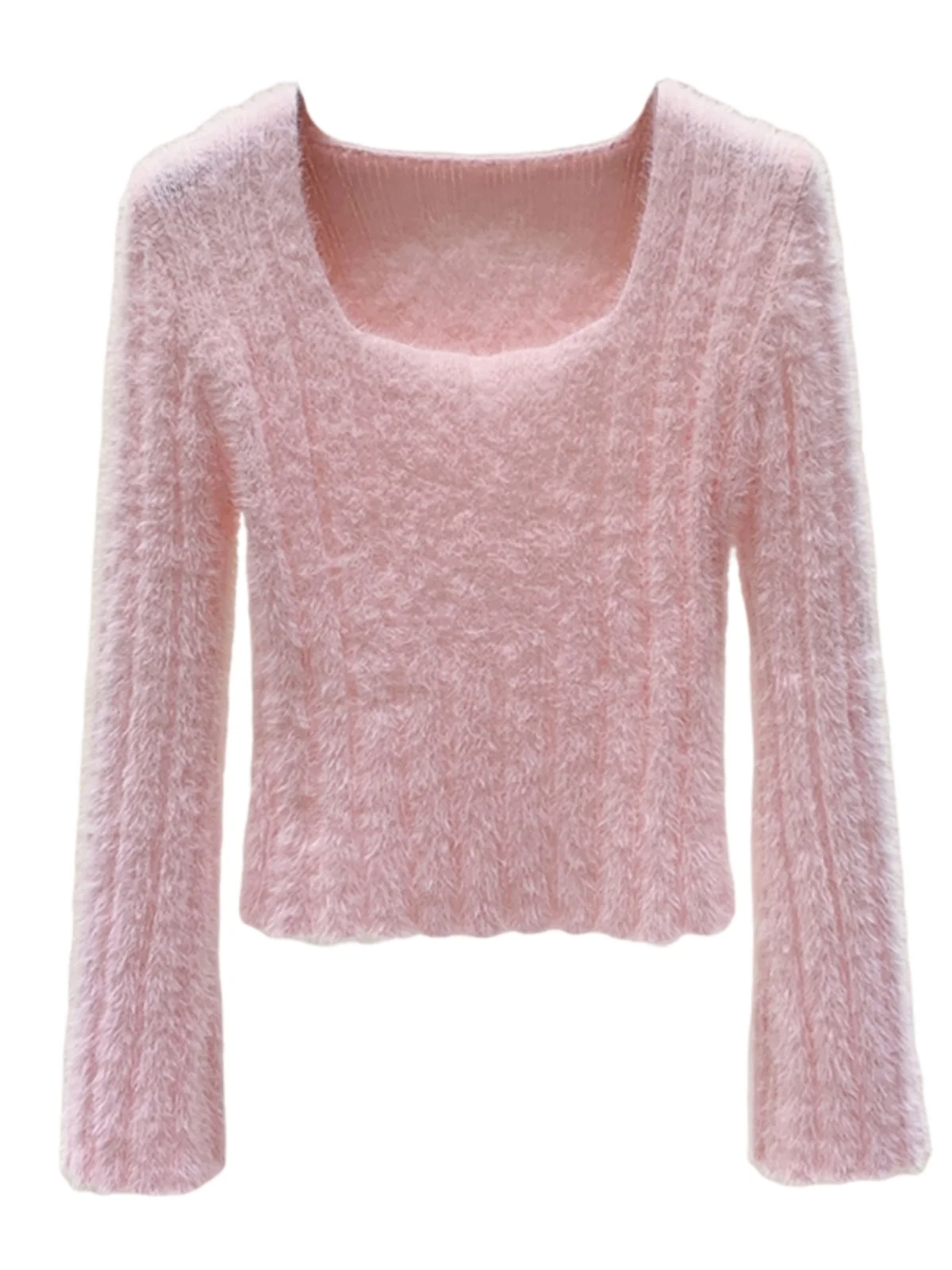 Autumn Lazy Sle Square Collar ort Knitted Sweater Base Layer Faux Mink Design Unique Top Sexy Girl Top Warm Thiened Lon...