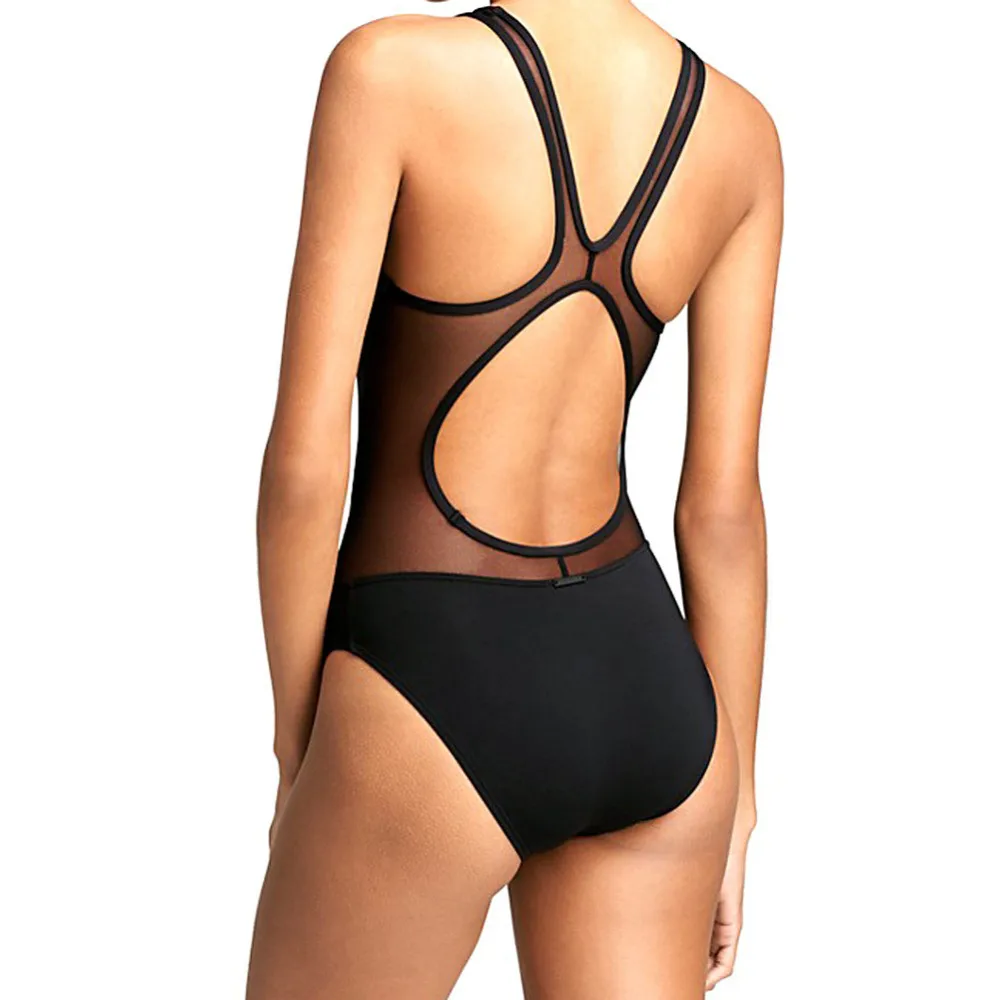 Mesh Patchwork One Piece Swimwear Solid Color Monokini Swimsuit Padded Push Up Biquini Beach Bathing Suit Maio Feminino Praia