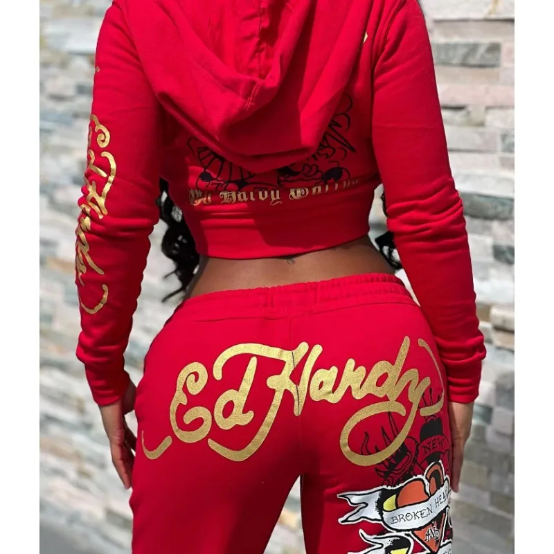 Conjunto deportivo de 2 piezas para mujer, Chaqueta corta con capucha y cremallera, pantalones de Jogging informales, chándales de entrenamiento a