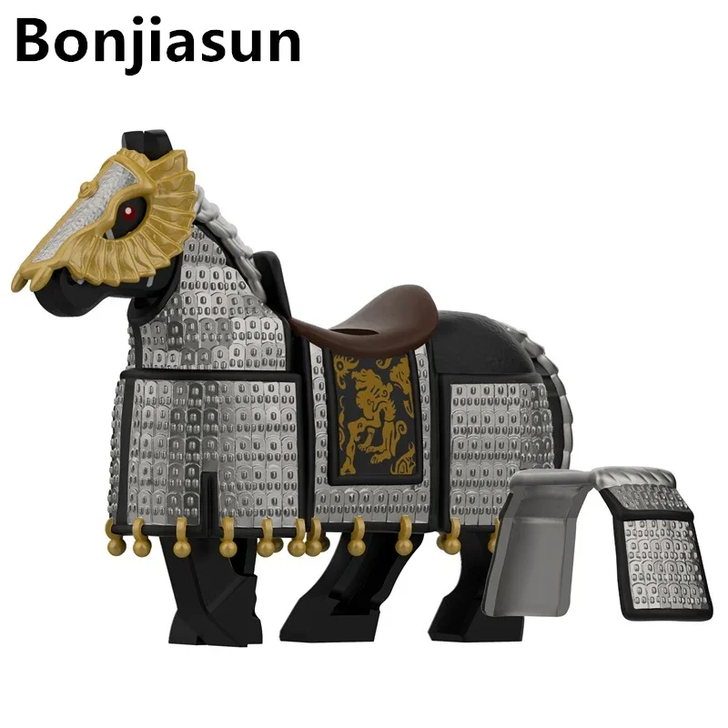 Ancient military Iron Soldier MOC Cavalry War Horse Animals Mounts Heavy armor Assemble Building Blocks bricks Educational Toys