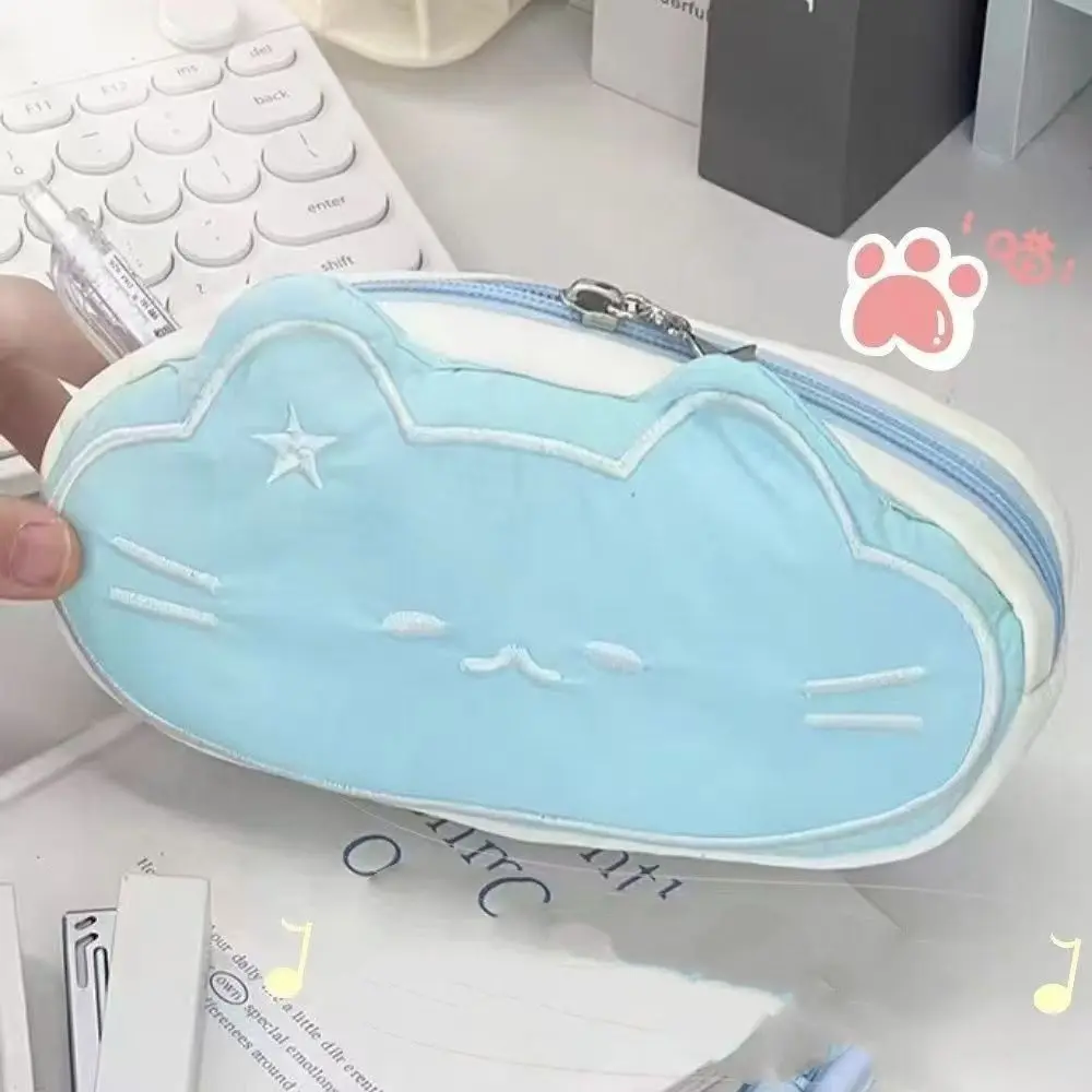 New Pencil Case Kawaii Star Little Cat Pen Bag Large Capacity Multifunctional Pencil Case Student Gift Canvas Pen Box