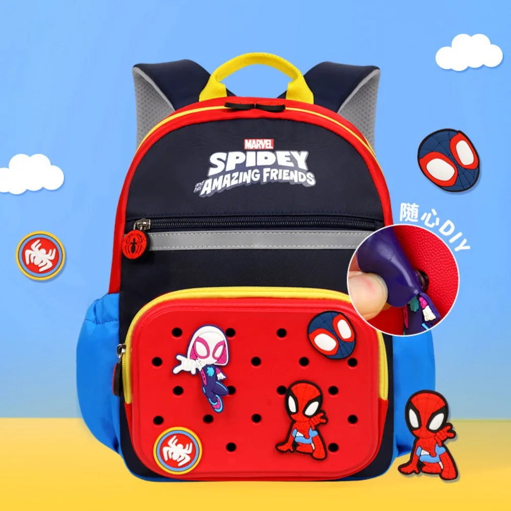 Cartable Disney Marvel Lotso Spider-Man, sac à dos de dessin animé léger et respirant, badge à bouton bricolage, cadeau de festival, 3-6 ans