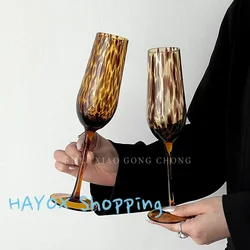 Vintage Amber Leopard Print Handmade Red Wine Glass Creative Crystal Goblet Art Apple Cup Whiskey Glass Cup Fine Wine Glasses