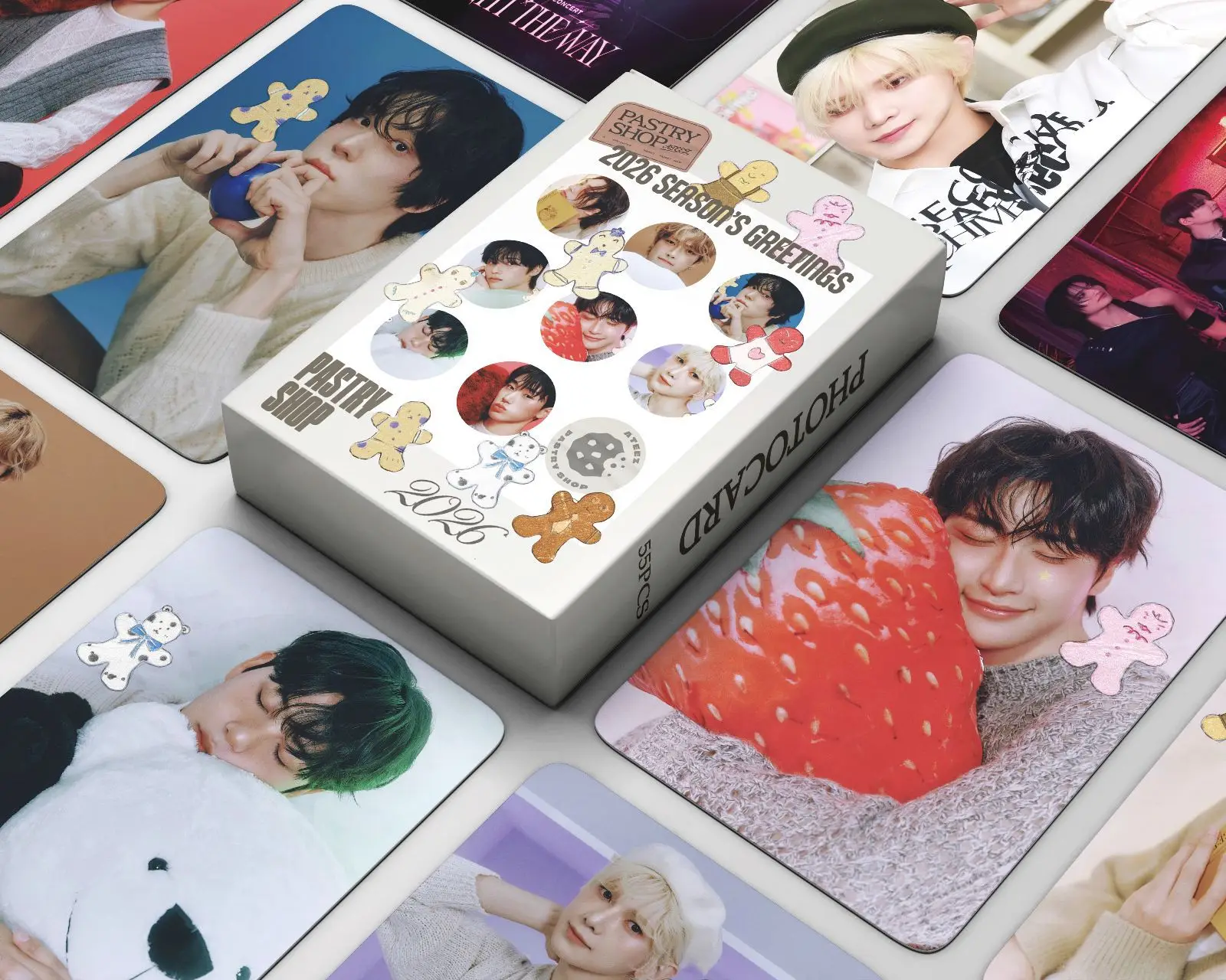 

55Pcs/Set Idol ATEEZ New 2026 SEASON'S GREETINGS Lomo Cards Postcards Seonghwa Hongjoong Yunho Mingi Hongjoong Fans Gifts