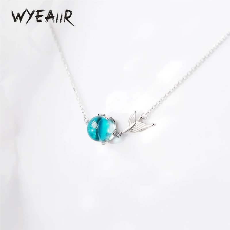 

WYEAIIR 925, серебро 925 пробы, синий кристалл, браслет в форме хвоста русалки, милый, изящный, роскошный, женский, регулируемый размер