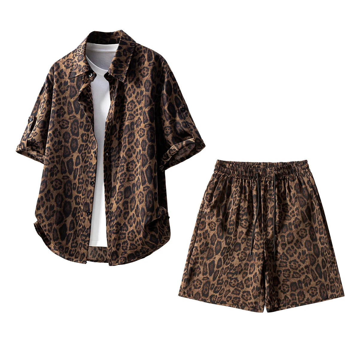 

Summer Clothes for Man Hawaiian Shirt and Short Set 2026 Vintage Leopard Print Beach Shirts Tropical Vacation 2 Piece Outfits