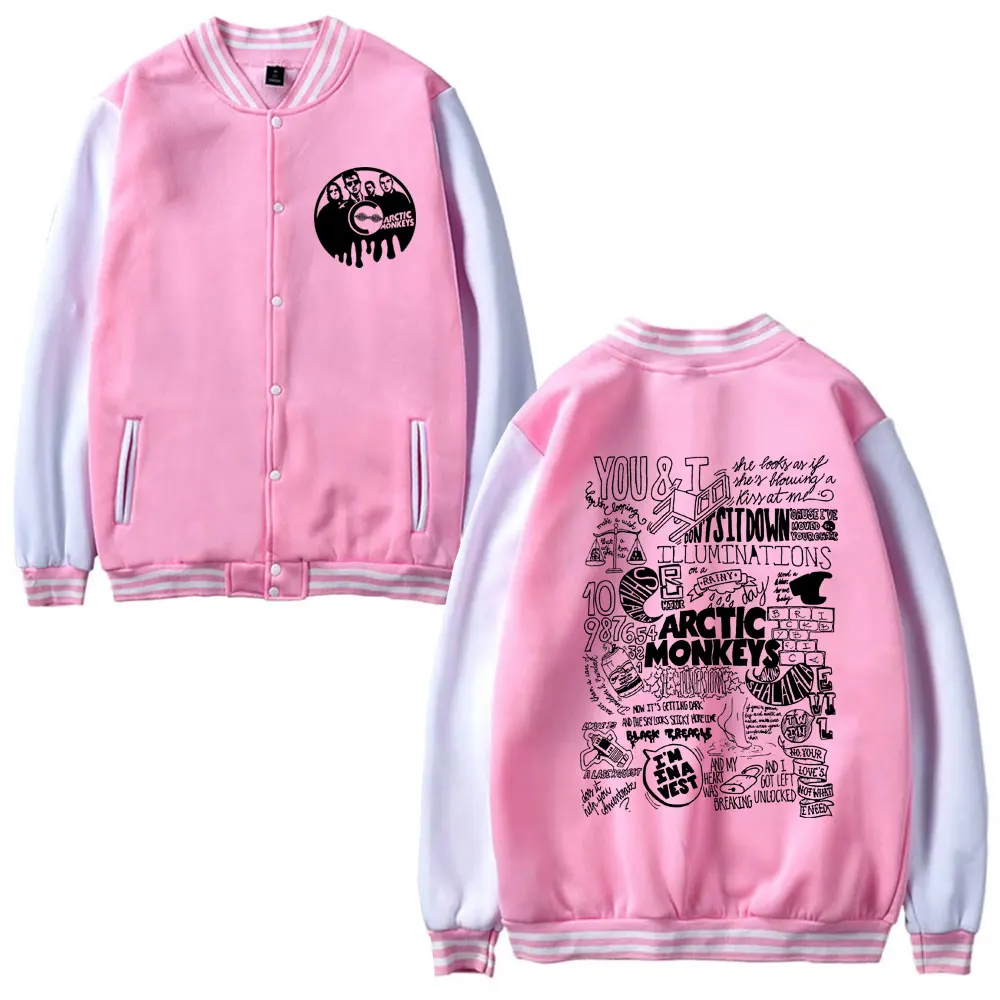 Vintage Arctic Monkeys Graphic Print Baseball Uniform Men Women Winter Fleece Jacket Retro Rock Hip Hop Oversized Baseball Coat