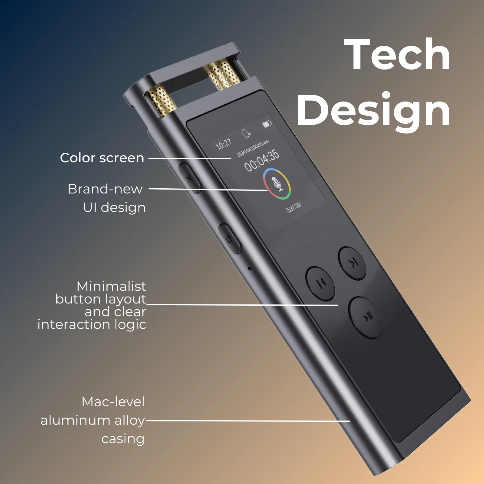 AI Voice Recorder-Transcription, Übersetzung, Zusammenfassung, Mind Mapping, Sprachaktivierung 64 GB Aluminium-Diktiergerät [AI-Version]