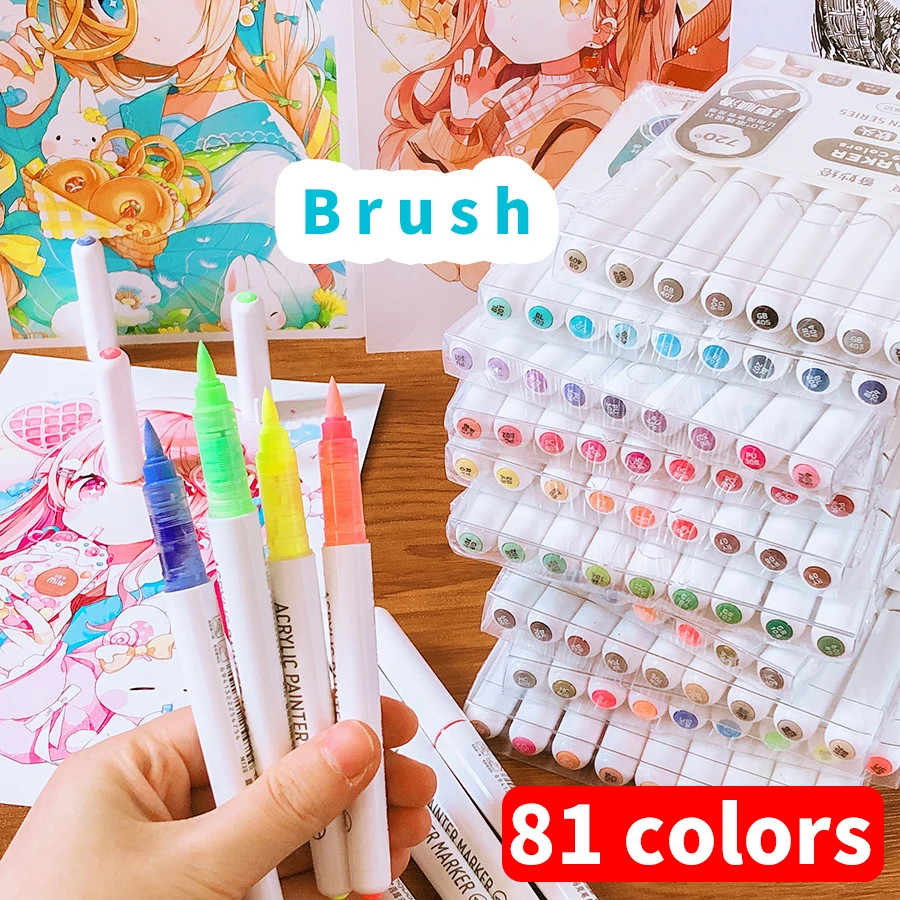 Aesthetic school supplies stationery acrylic marker drawing pens art supplies graffiti Brush tip pens Highlighter Color markers