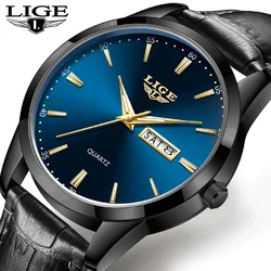 LIGE Luxury Man Watch Waterproof Luminous Date Week Leather Watch For Men Sports Men's Quartz Wristwatches Male Clock Reloj+Box