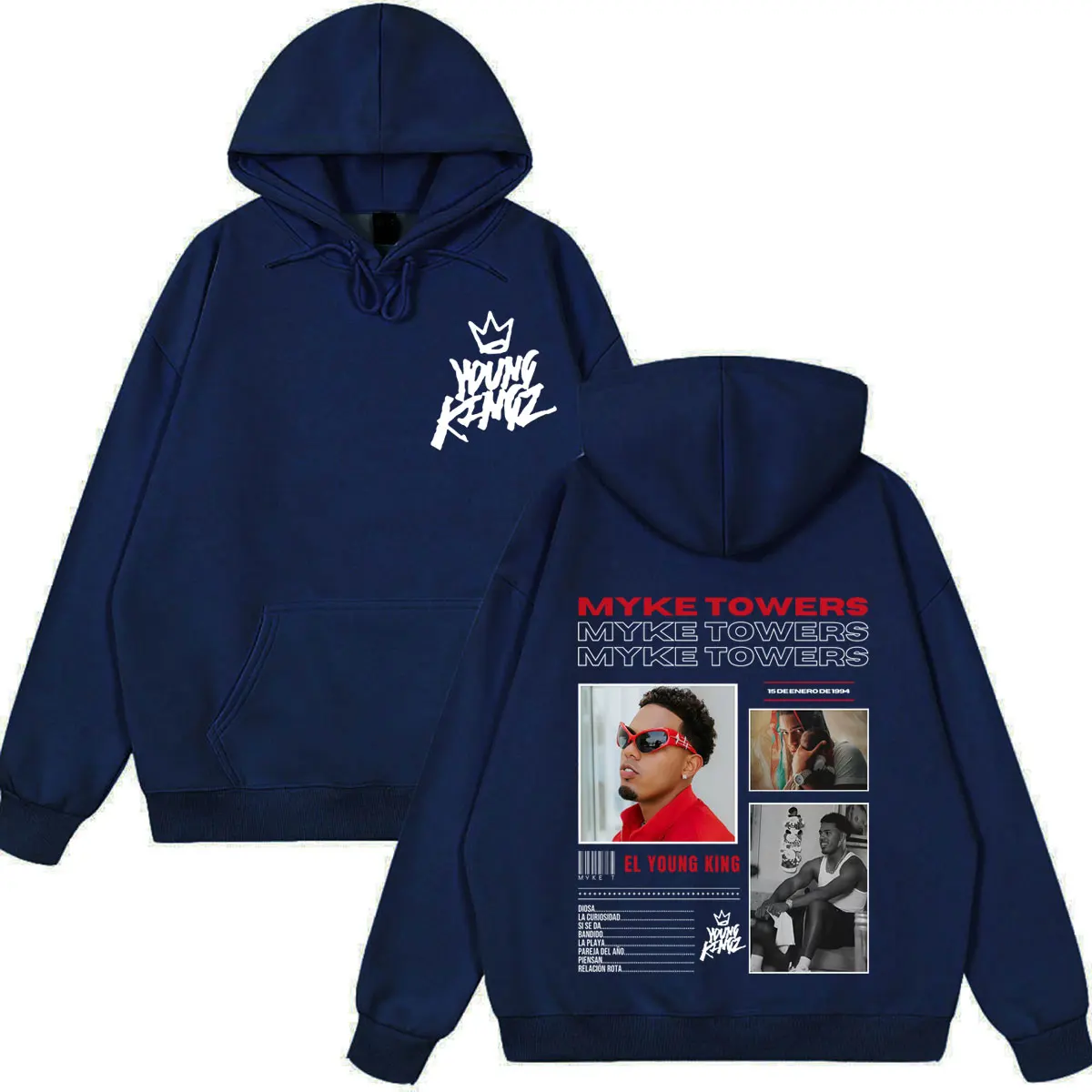 Myke Towers Young Kingz 2026 Album Tour Print Pullover für Männer und Frauen, Modische Sweatshirts, Winter, Lässig, Langarm, Hip-Hop-Hoodie – Detail 3