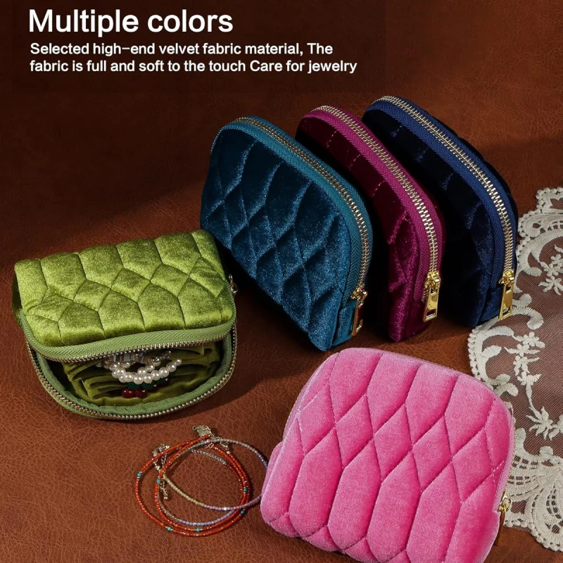 Travel Portable Jewelry Large Capacity Small Travel Jewelry Case Mini Travel Jewelry Bag Zipper 5-Layer Velvet Organizer Pouch