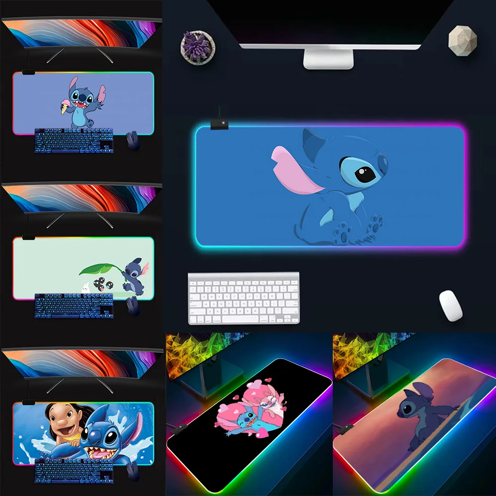 Blue S-Stitch RGB Pc Gamer Keyboard Mouse Pad Mousepad LED Glowing Mouse Mats Rubber Gaming Computer Mausepad