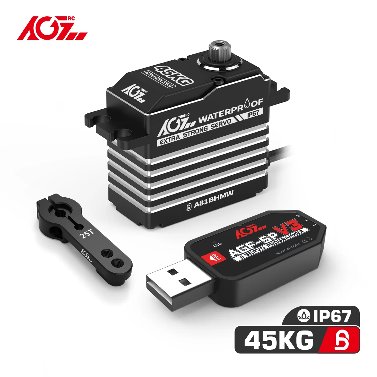 Agfrc a86bhmw a81bhmw 55kg 45kg magnetisches wasserdichtes ip67 bürstenloses digitales rc servo für rc auto crawler boot – Detail 6