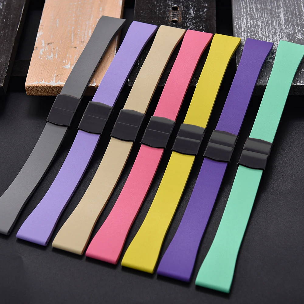 فلورو المطاط FKM حزام (استيك) ساعة CTS حزام 16 18 19 20 21 22 مللي متر مشبك أسود قطع إلى حجم الإفراج السريع سوار عالمي قابل للتعديل