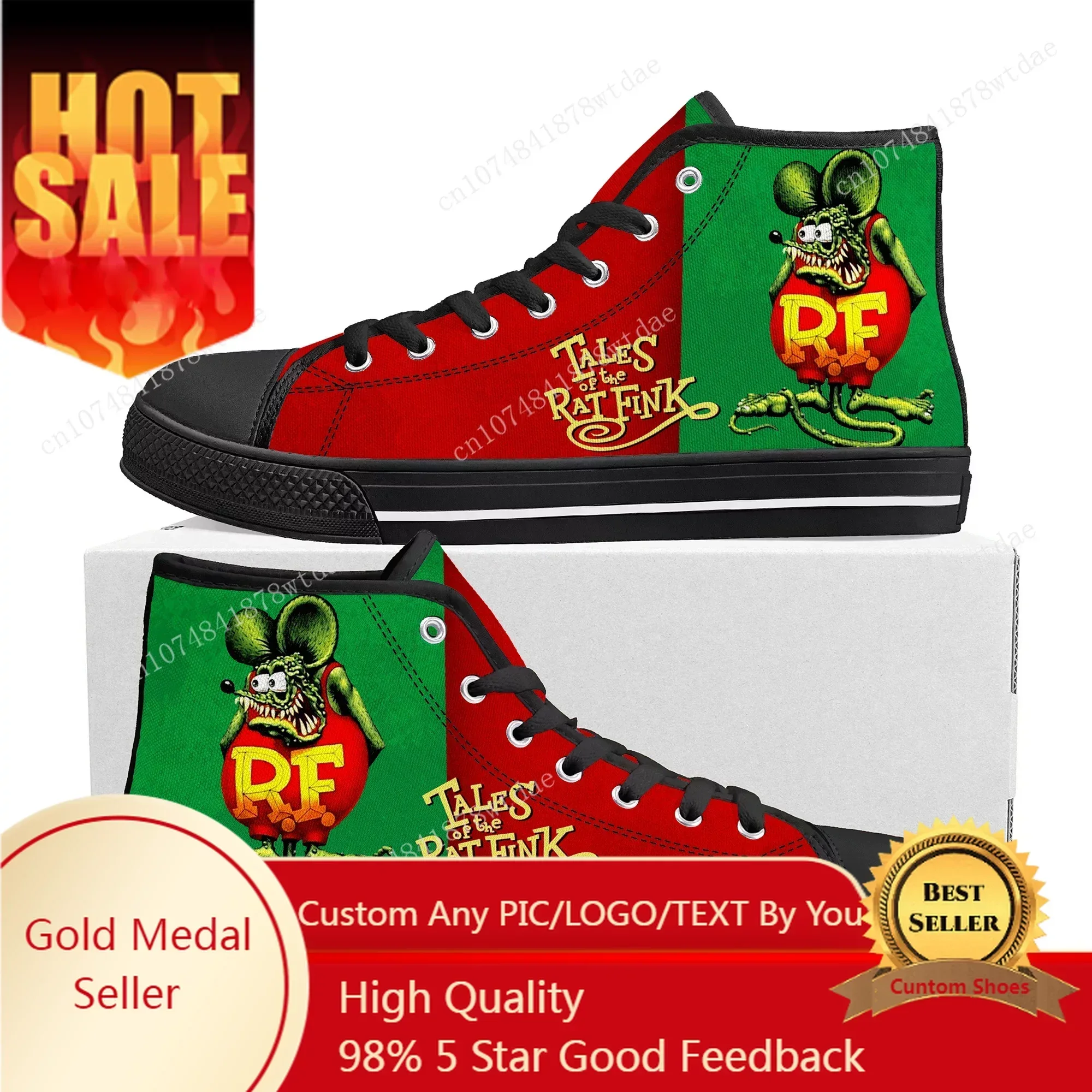 

Tales Of The Rat Fink High Top Sneakers Mens Womens Teenager High Quality Canvas Sneaker Anime Cartoon Casual Custom Made Shoes