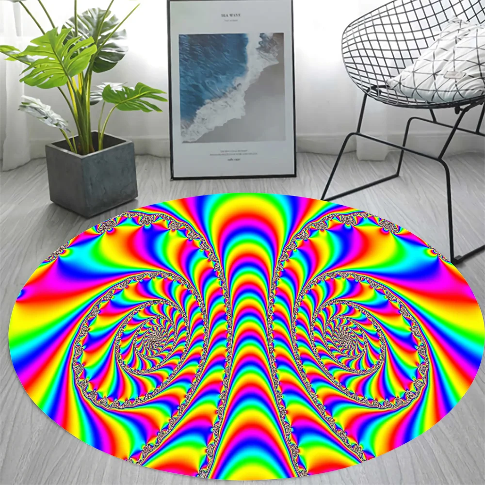 HX 3D Vortex Visual Carpet Kaleidoscope Visual Impact Illusion Areas Rugs Carpets for Living Room Floor Mats Round Mats