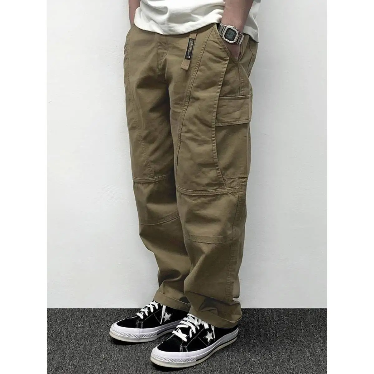 

American Retro Men's Casual Pants Multi-ket Workwear Long Trousers Spring Autumn Trendy Pure Color Simple Loose Fit