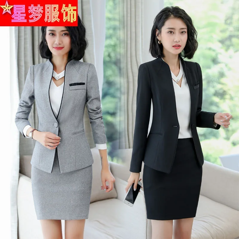1705 Long Sleeve Stand Collar Business Wear Women's Skirt Suit Hotel Hotel Front Stage Work Wear Clothes Business Formal Wear Su