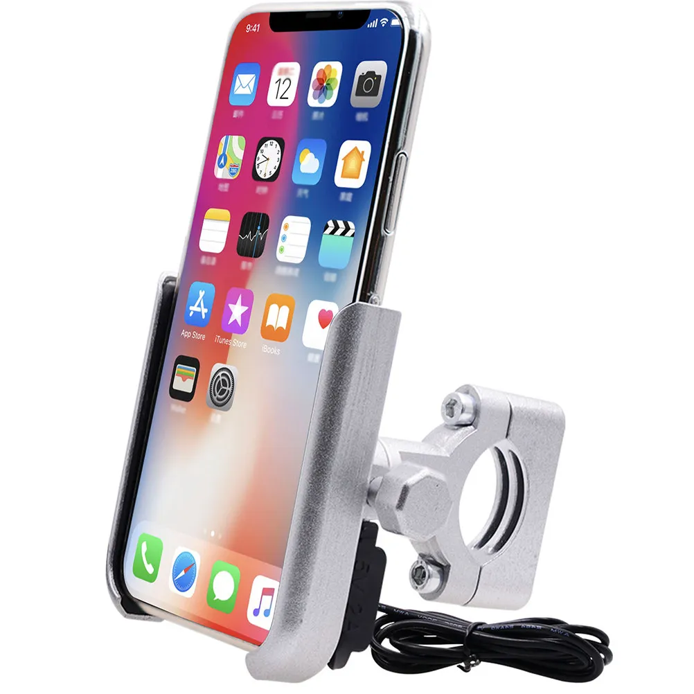 

1 шт. держатель для телефона на мотоцикл из алюминиевого сплава с быстрой зарядкой 5В 2.1А, крепление на руль, устойчивая подставка для навигации на велосипедах