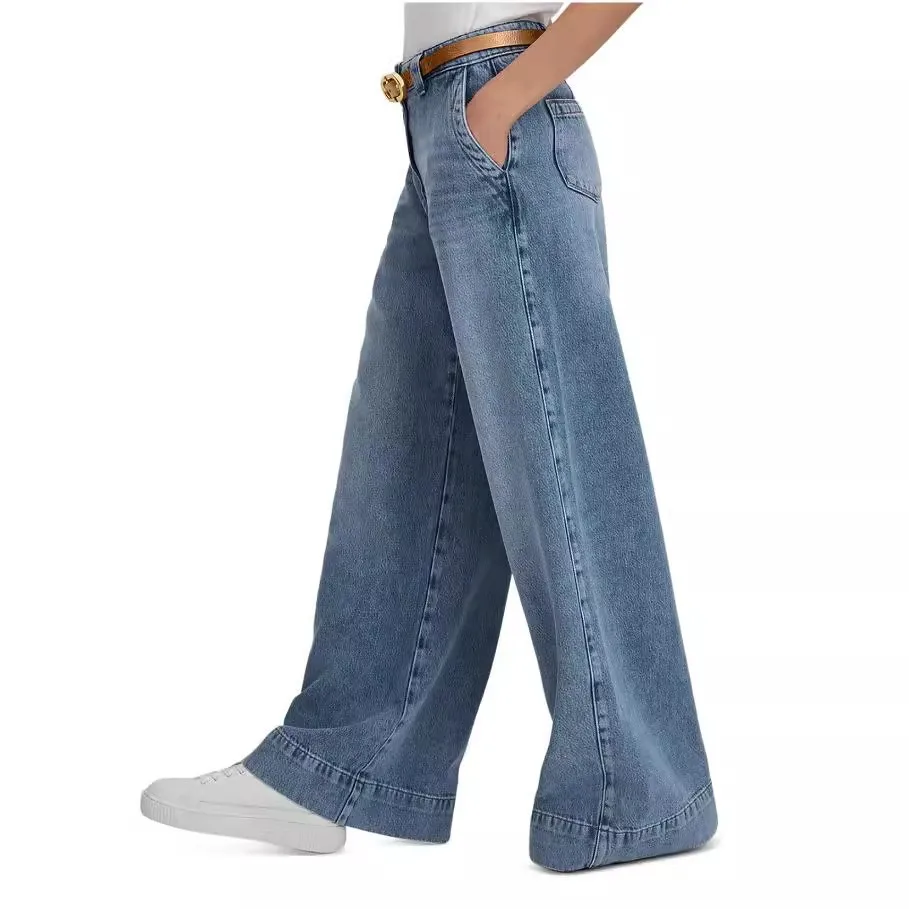 2024 New Blue Denim High Waist Loose Long Jeans Pants for Women Retro