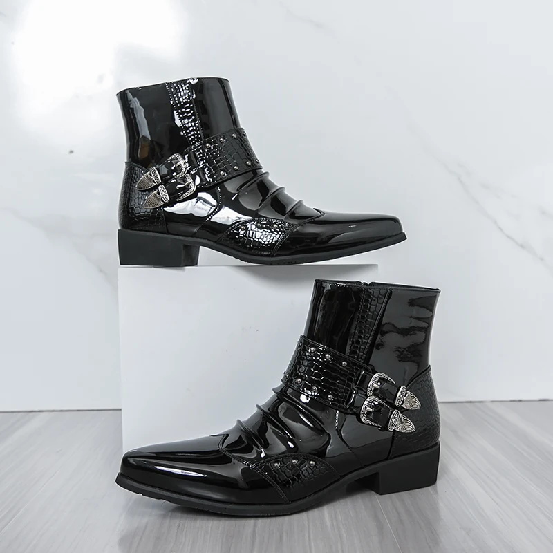 

Men's party high top leather shoes Classic designer fashion style Ball casual autumn and winter boots Black New versatile