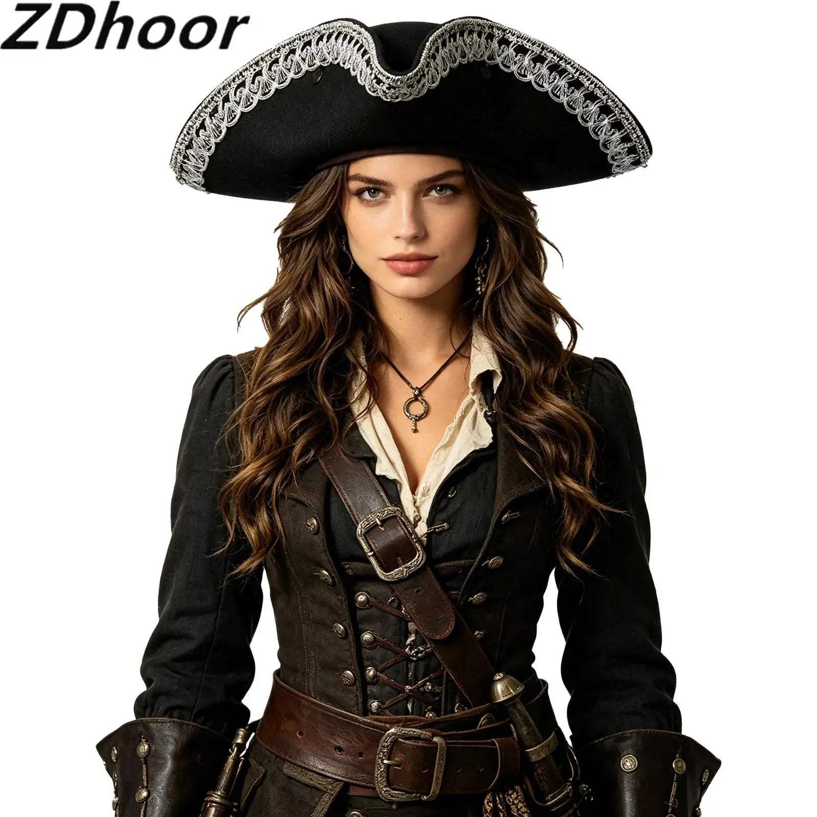 Pirate Hat Colonial Style Tricorn Hat Captain Pirate Cosplay Party Hat for Adult Revolutionary War Costume Accessory for Party