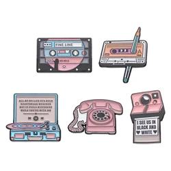 Record Player Tape Brooch Pink Telephone Enamel Pin Music Badge Lapel Backpack Accessories Wholesale Men Women Jewelry Friends