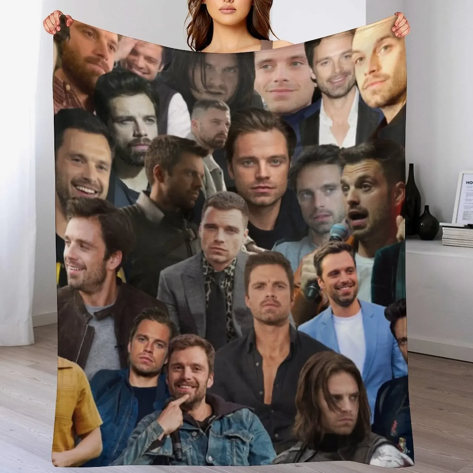 Sebastian Stan Photo Collage Throw Blanket Cute Bed funny gift Soft Blankets