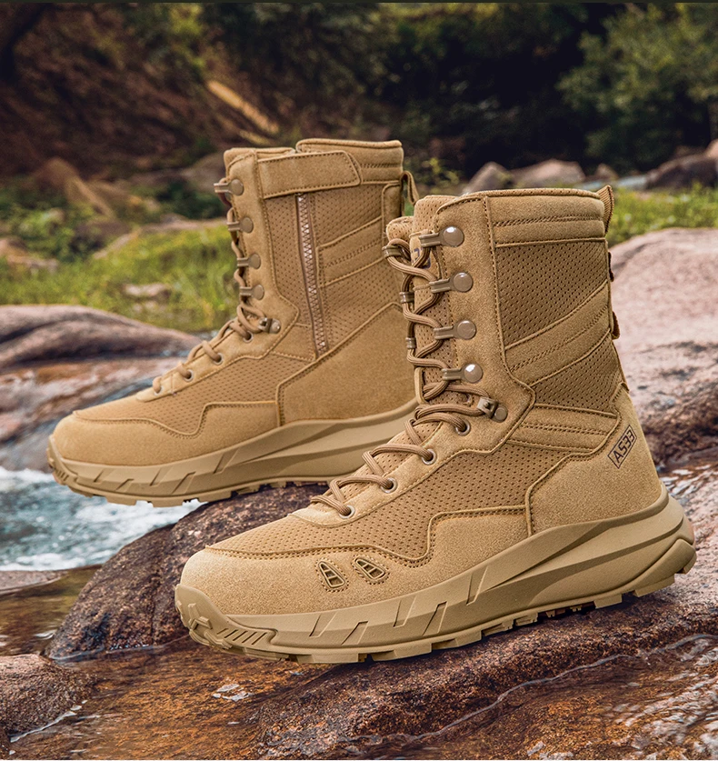Neue taktische Stiefel für Herren, atmungsaktiv, wasserdicht, ultraleicht, für den Außenbereich, für Herren, Armee-Stiefel, schnelle Reaktion, Schnürung, Sicherheitsarbeit – Detail 25