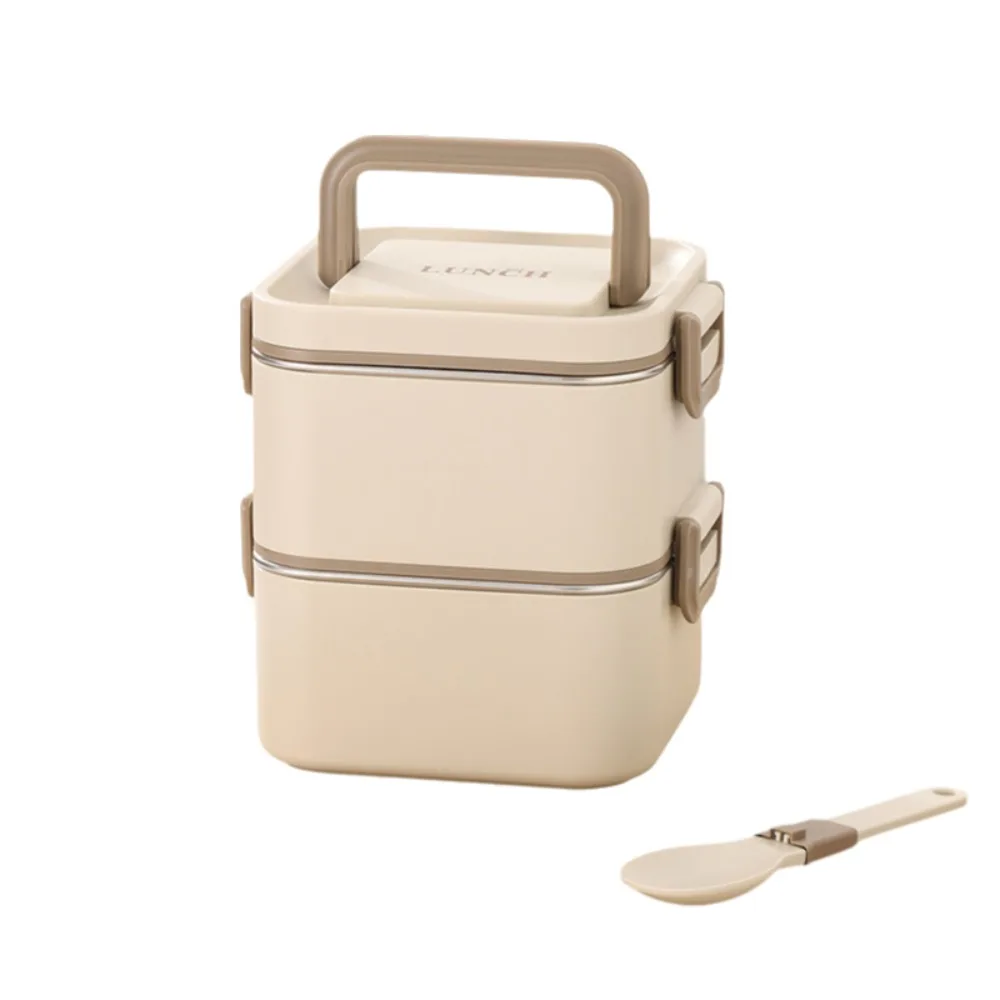 

304 Stainless Steel Square Lunch Box Leakproof Detachable Lunch Container Airtight Lid with Spoon Food Storage Box Office