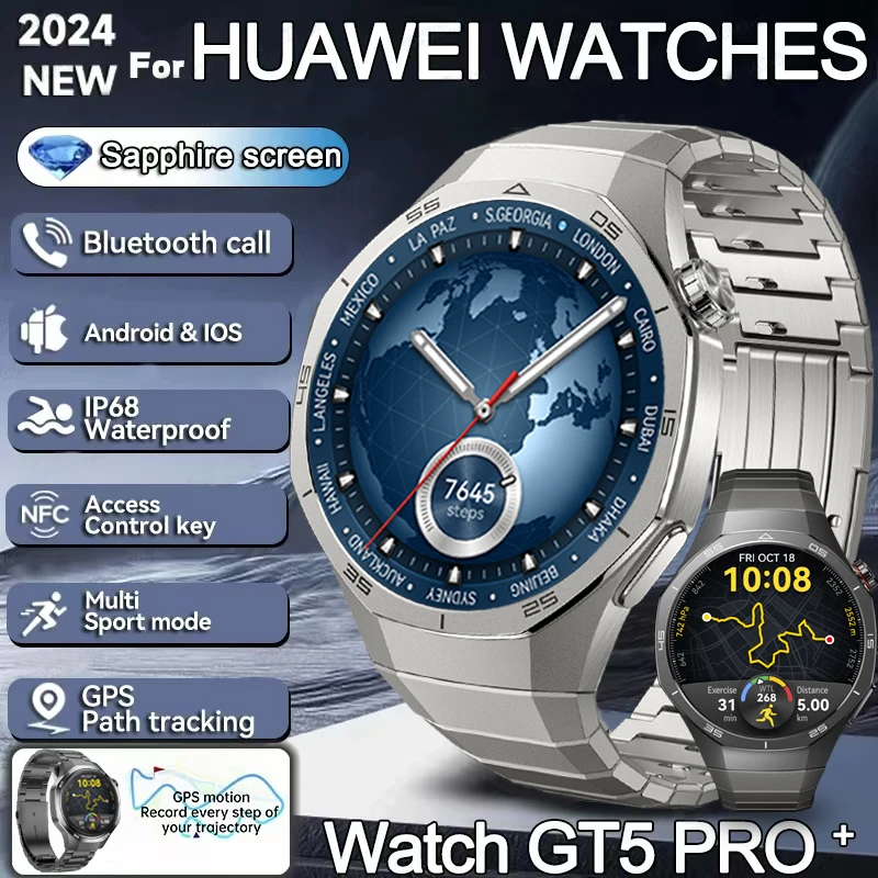 2024 NFC For Huawei GT5 Pro GPS Compass Smart Watch Outdoor Sports Man AMOLED BT Call IP68 Watch 5 UpgradSmartwatch Men Watch 5