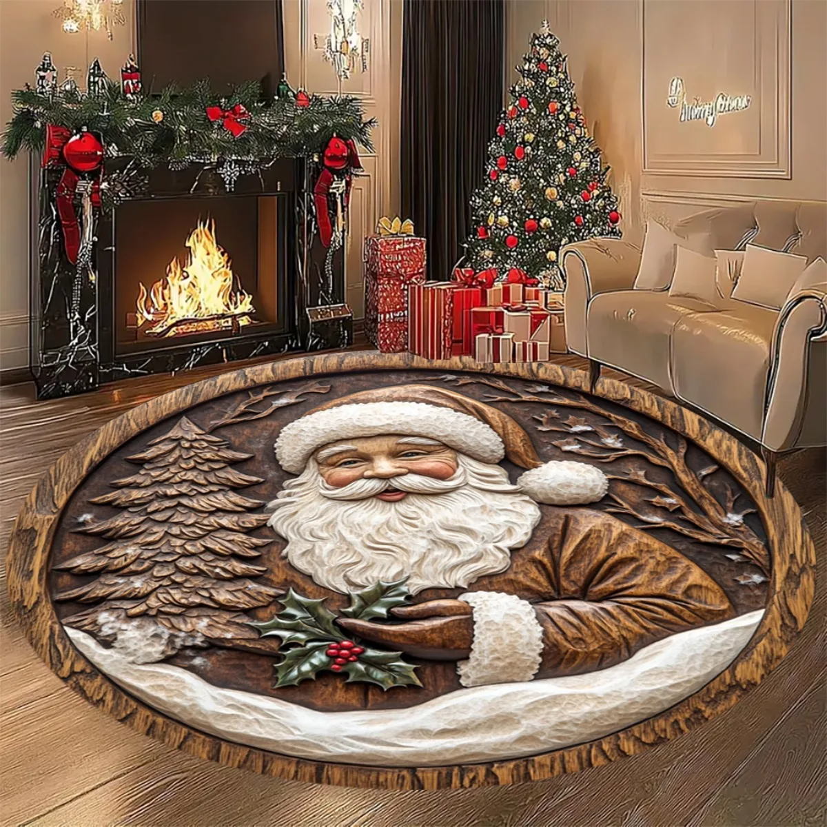 

Праздничный фланелевой коврик Санта-Клауса, плюшевый мягкий коврик на Рождество, День Благодарения, уютный домашний подарок для гостиной, кухни, моющийся