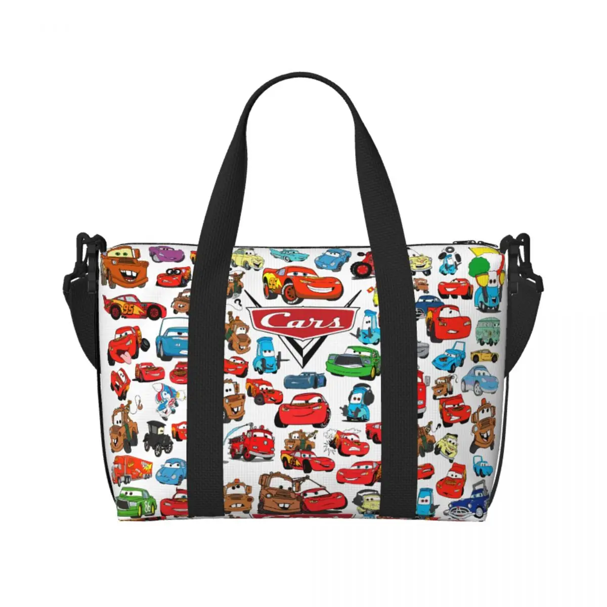 

Custom Cartoon 95 Racing Cars Kingdom Animation Pattern Beach Tote Bag for Women Extra Large Gym Carry On Travel Shopping Bags