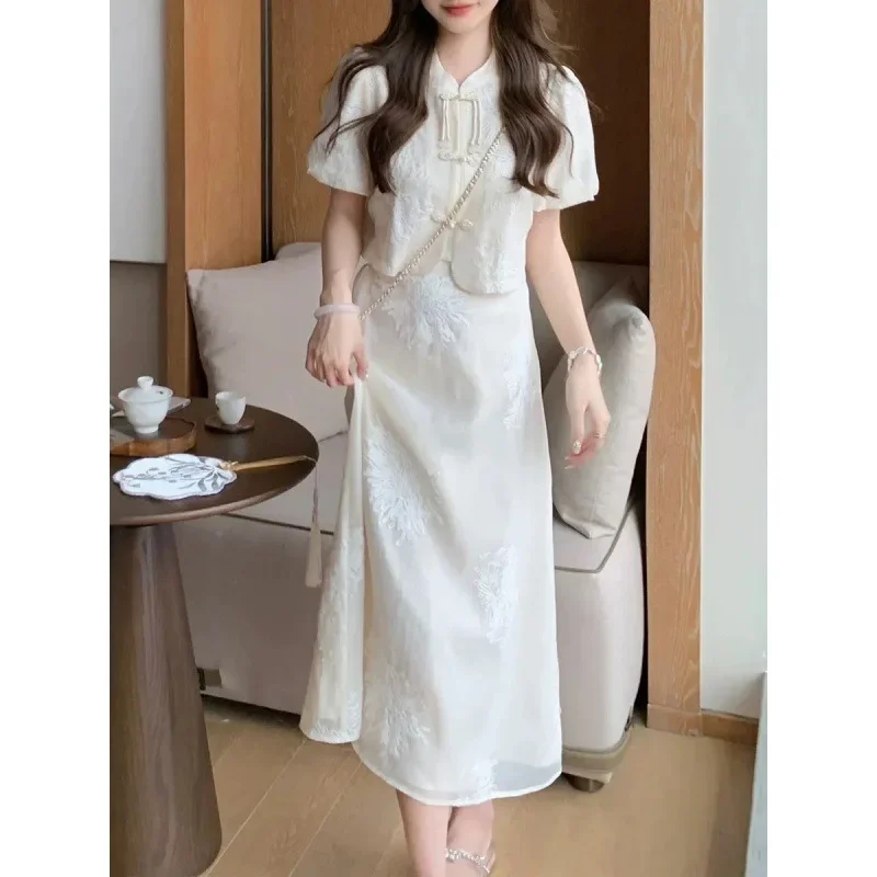 Hanfu Improved Cheongsam Long Skirt Spring 2024 New Chinese Women\'s Dress Chinese Style Suit Cool Zen Style