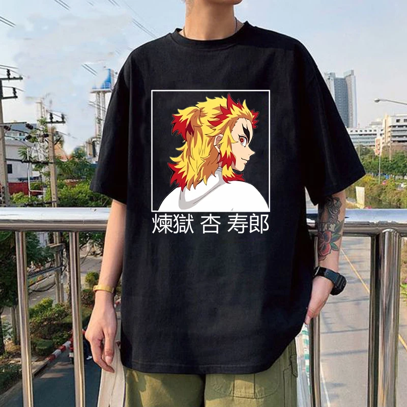 

Fashion Rengoku Kyoujurou Print T-Shirt Casual Short Sleeve Anime Graphic Tee Shirt Unisex Loose Harajuku T Shirt Tops