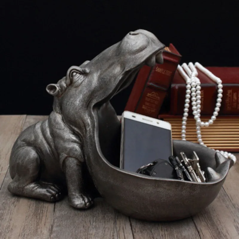 Nordic Creative Hippo Figurine Key Storage Box Entryway Shoe Cabinet Desktop Sundries Tray Home Decor Ornament