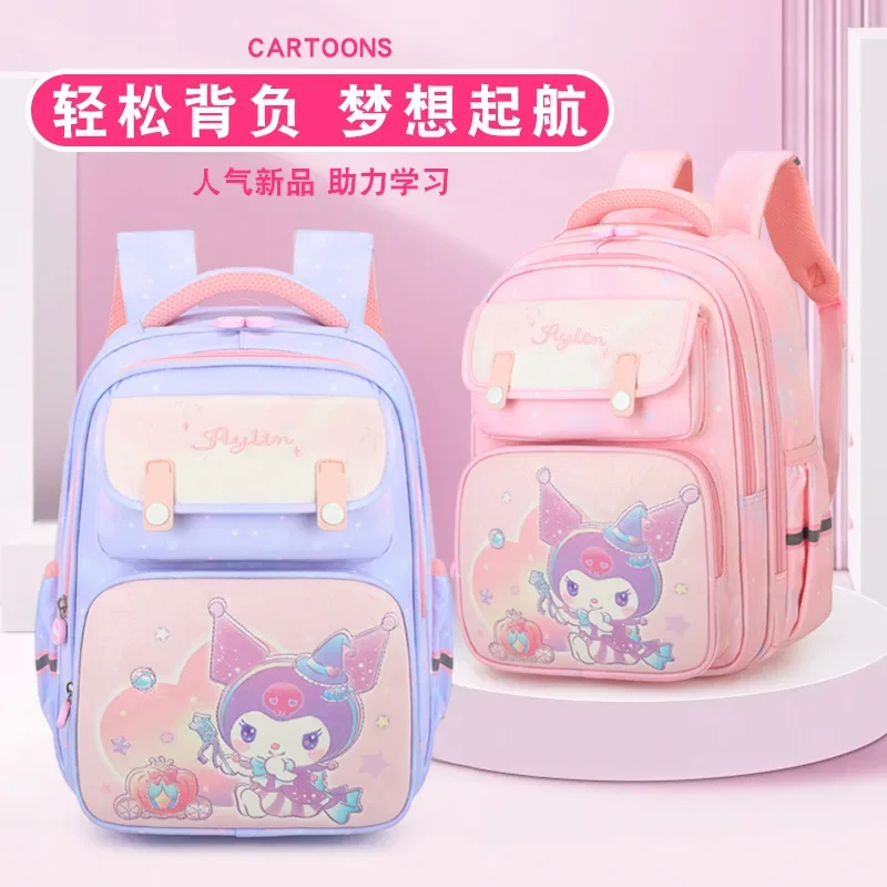 Sanrio Kulomi cartoon bonito resistente a arranhões e resistente ao desgaste mochila de estudante nova mochila de cumeeira redutora de carga para crianças