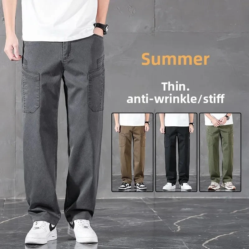Men's Pants Spring Summer 2026 New Loose Straight Tube Multi Pocket American Workwear Casual Jeans
