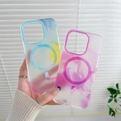 Ultra-Thin Semi-Transparent Watercolor Magsafe Case for iPhone 14 Pro Max 12 13 Pro 14 Plus Wireless Charging Liquid Phone Cover