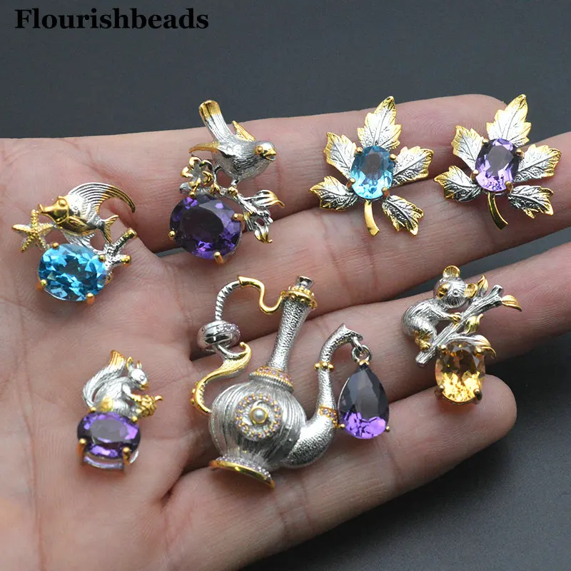 

1pc Natural Stones High-end jewelry Animal Bird Fish Koala Aladdin's Lamp 925 Silver Necklace Pendant