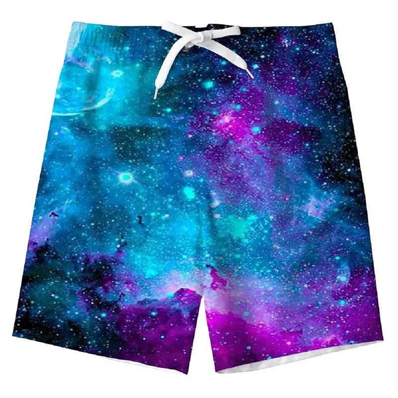 Calções gráficos céu estrelado profundo para homens, 3D Print, fantasia, shorts casuais, maiô para férias de verão, calção legal para surf, Y2K