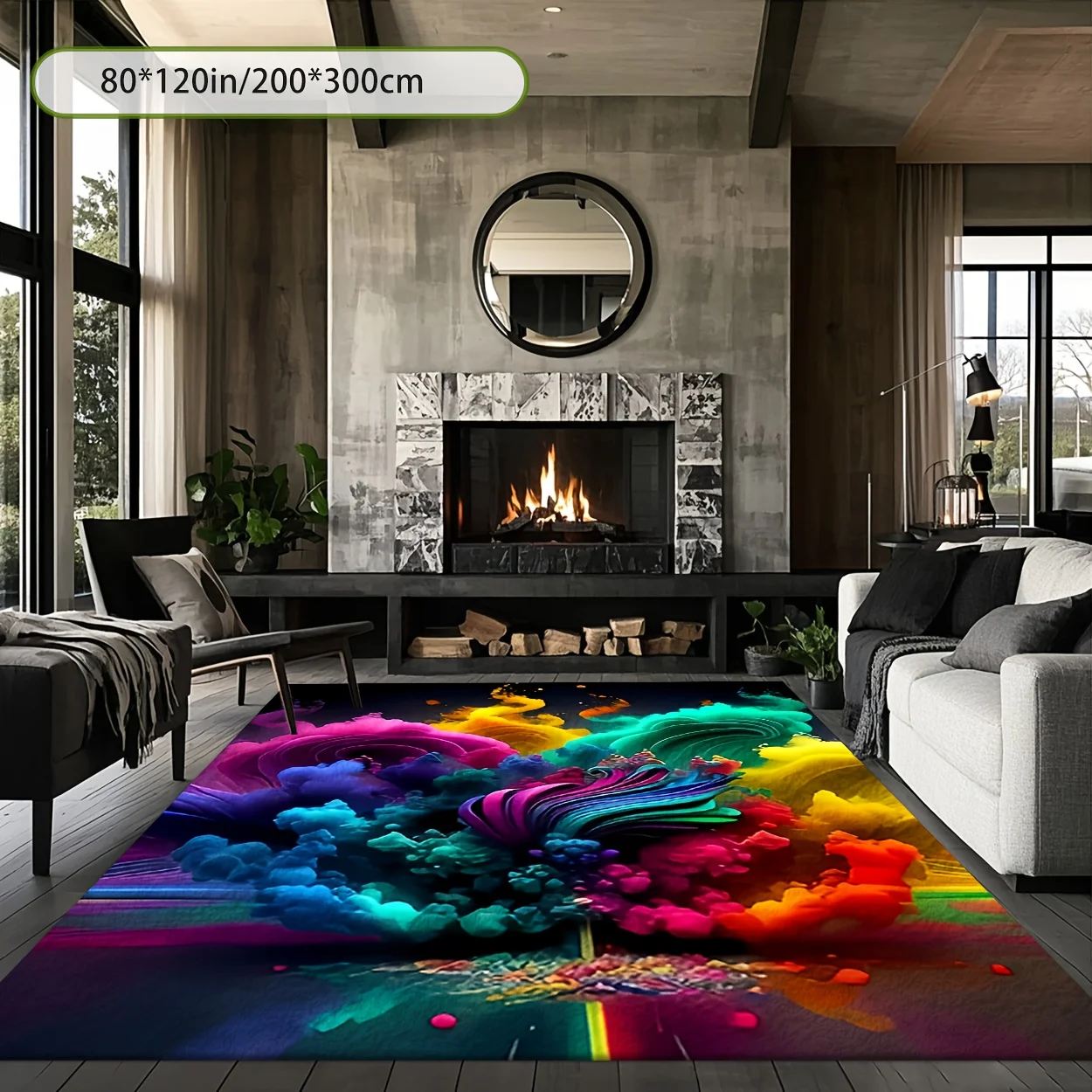 Vibrant Color Smoke Ink Art Print Decor Rug, Modern Art Floor Mat for Living Room, Bedroom, Game Room Home Decor