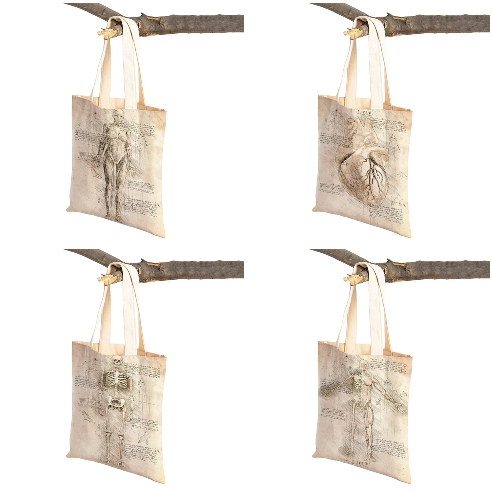 Sketch Anatomy Physiology The Body Structure  Women Shopping Bags Double Print Casual Canvas Handbag Vintage Lady Shopper Bag