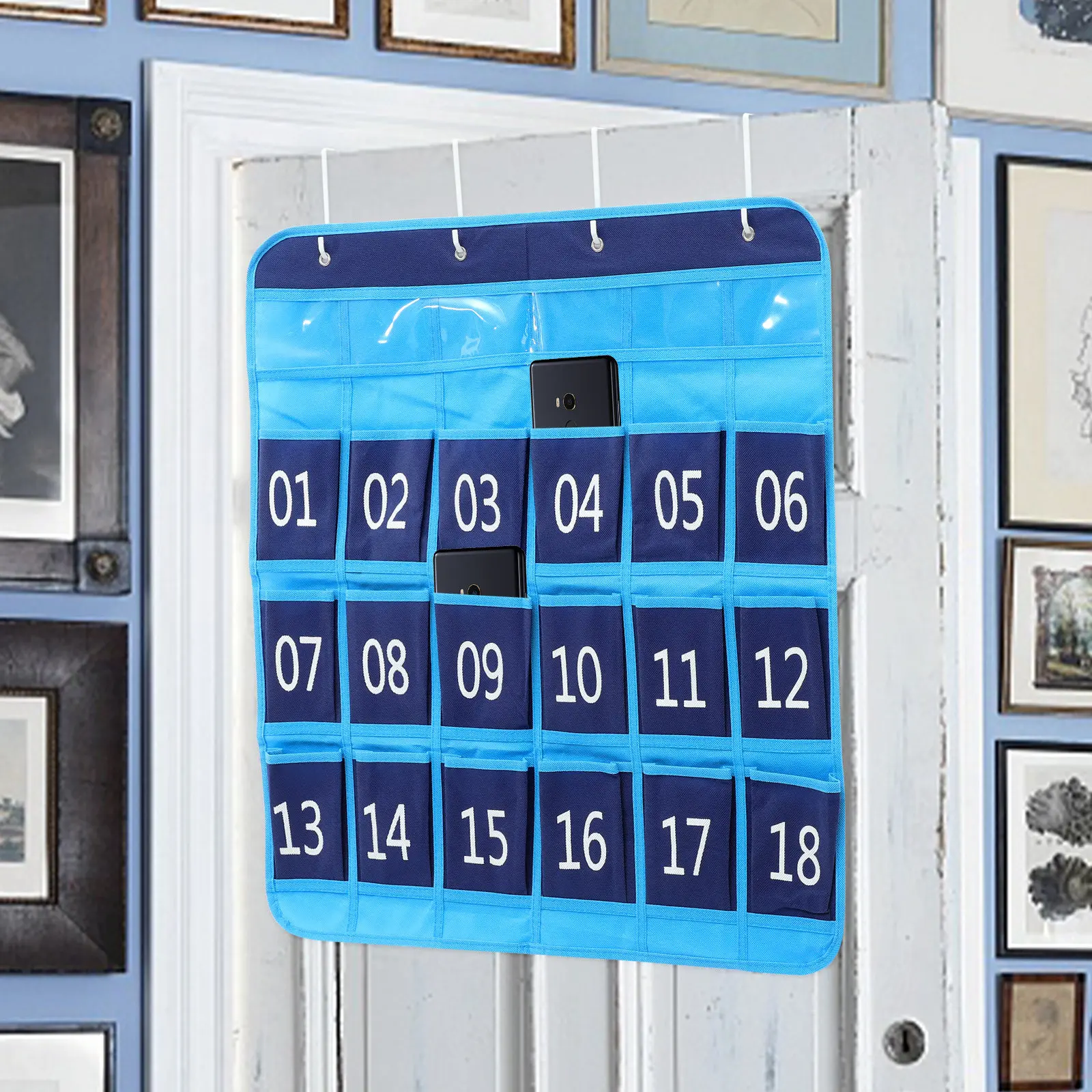 Numbered Pocket Chart Classroom Phone Organizer Hanging Wall Storage for Mobile Devices Keys Socks Accessories