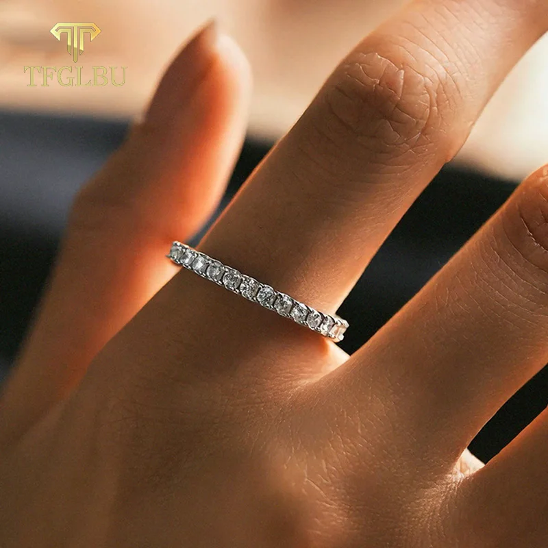 

TFGLBU 1.5mm All Moissanite Ring for Women Matching Wedding Diamond Band for Women 925 Sterling Silver Crown Single Tail Ring