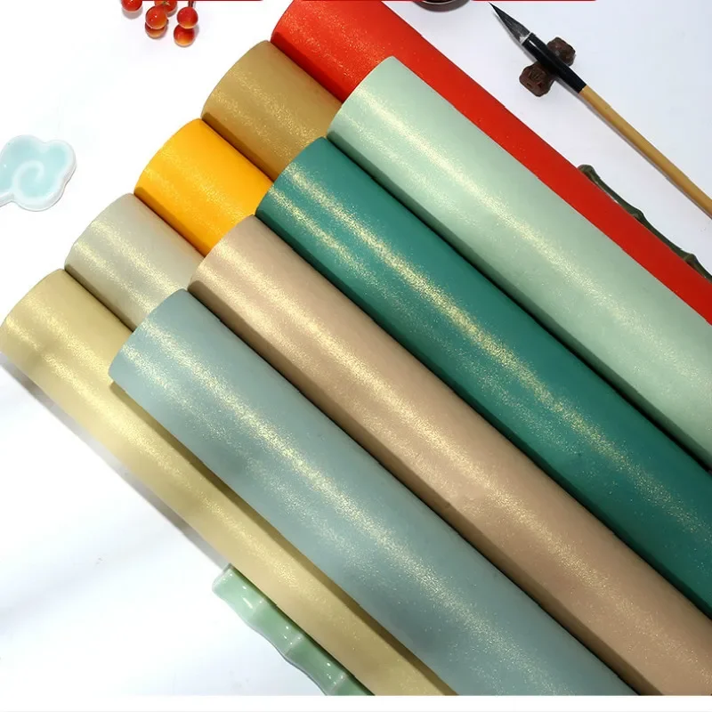 20m Long Scroll Batik Gilt Thicken Xuan Paper Gold Spotted Half-Ripe Rice Paper Chinese Calligraphy Painting Brush Works Papier - Image 2