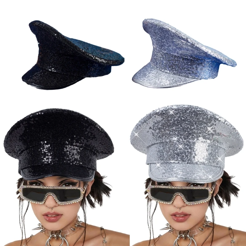 Adult Yacht Captain Hats Women Sequins Hat Marine Cap Cosplay Costume DXAA