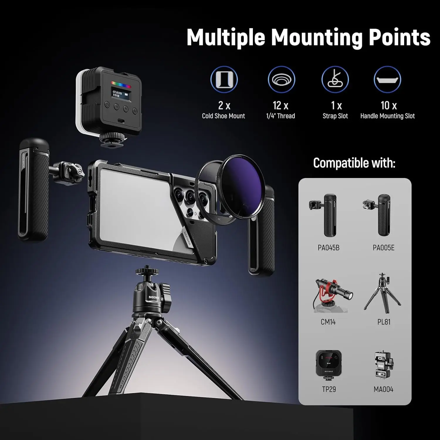 NEEWER Handy-Käfighülle für Samsung Galaxy S25 Ultra, Video-Rig-Handystabilisator mit 67-mm-Filteradapter, 17-mm-Objektivrückplatte – Detail 5